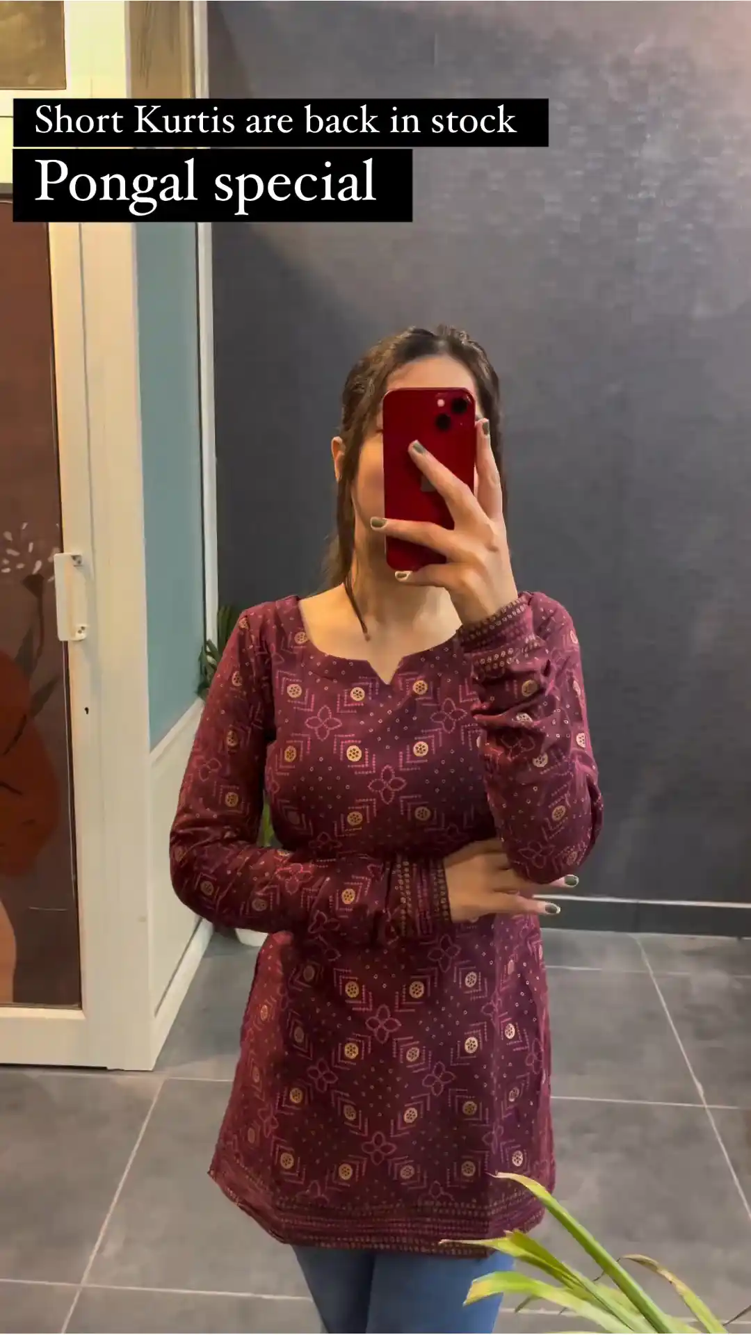 Maroon Cotton Printed Short Kurtis.png